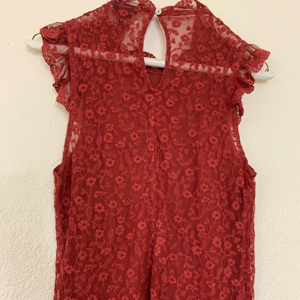 Red flowery top